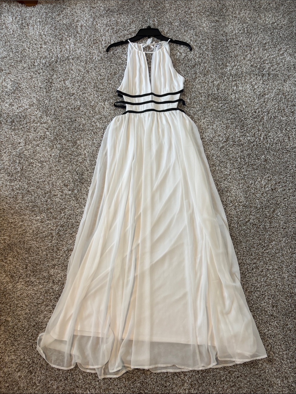 Express White Halter Maxi Dress with Black Waist Straps